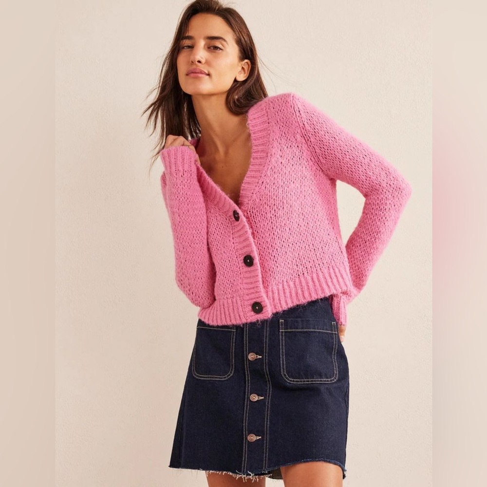 Boden Pink Chunky Knit Button Cardigan
